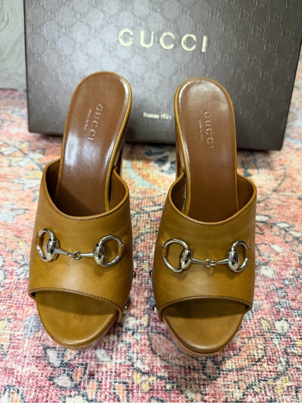 Vintage Gucci Women's Tan Leather Horsebit Platform Mules - Picture 3 of 7